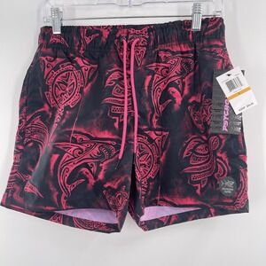 Psycho Tuna Sharks Swim Trunks Board Pool Shorts Mens Small‎ Black Fuchsia